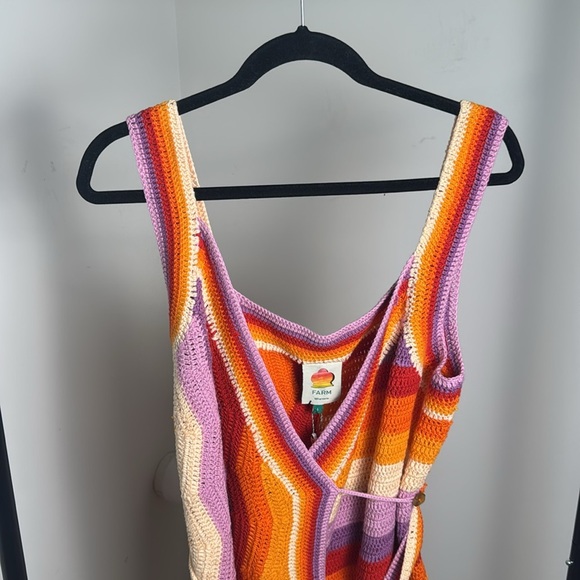 Farm Rio New with Tag Striped Knit Crochet Mini Belted Wrap Dress Size Large - Picture 3 of 8